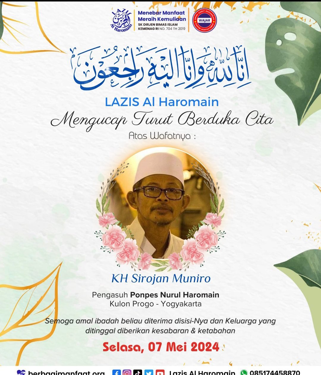 Alumni Nurul Haromain Berduka, KH Shirojan Muniro Wafat