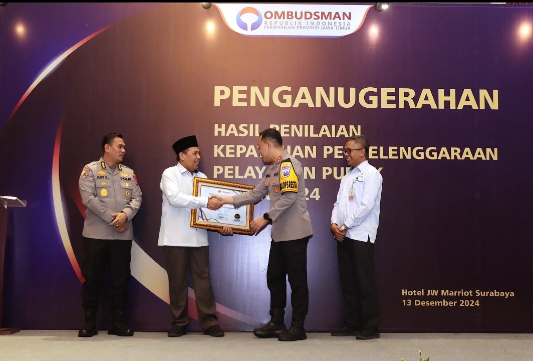 Polresta Malang Kota Raih Penghargaan Pelayanan Publik 2024 dari Ombudsman RI