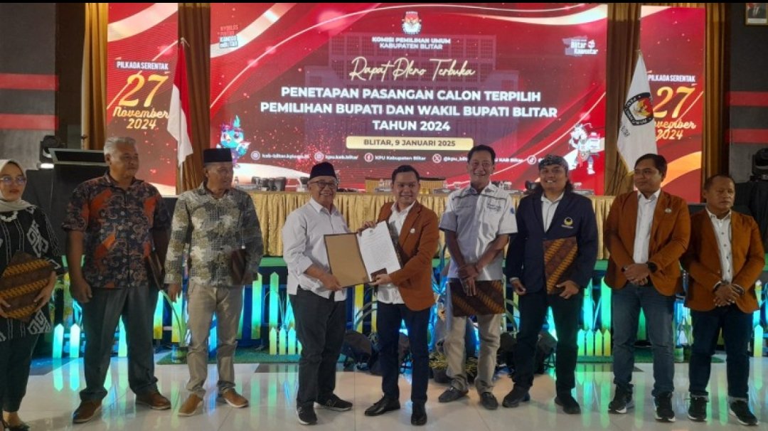 Pleno KPU Kabupaten Blitar Tetapkan Rijanto-Beky Sebagai Bupati dan Wakil Bupati Terpilih