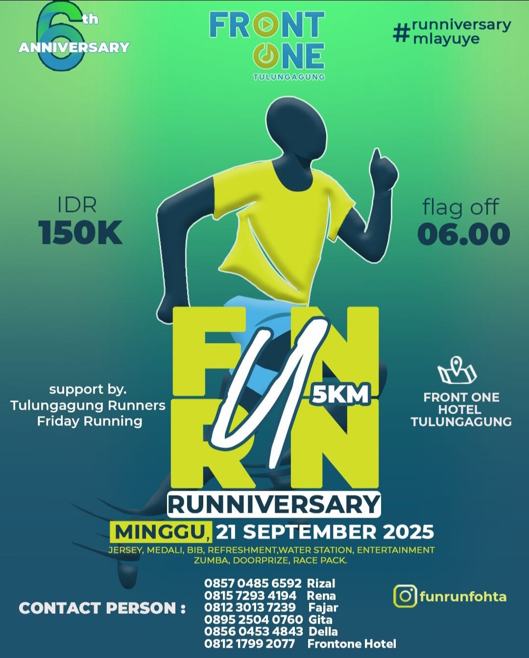 Semarak HUT ke-6, Front One Hotel Gelar Fun Run 5 KM Ramaikan Tulungagung