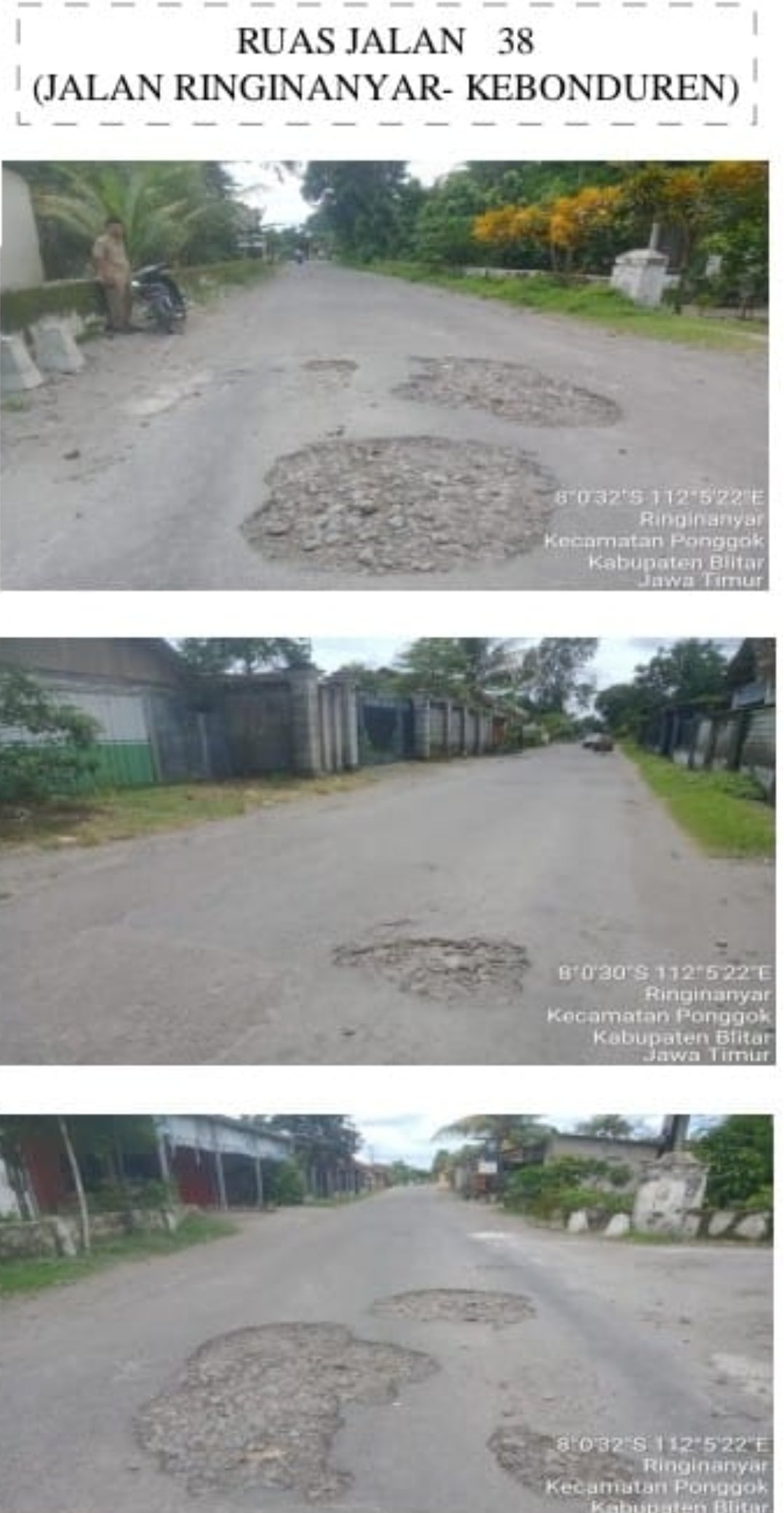 Jalan Kabupaten di Ringinanyar Rusak Parah, Warga Desak PUPR Blitar Turun Tangan