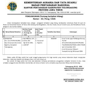 PENGUMUMAN/ Tentang Sertifikat Hilang